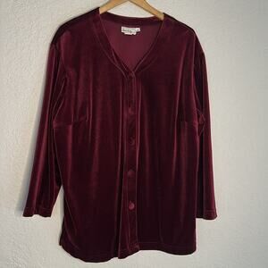Vintage Burgundy Velvet Long Sleeve Top Fabric Buttons Goth Dark Vamp Size 2X